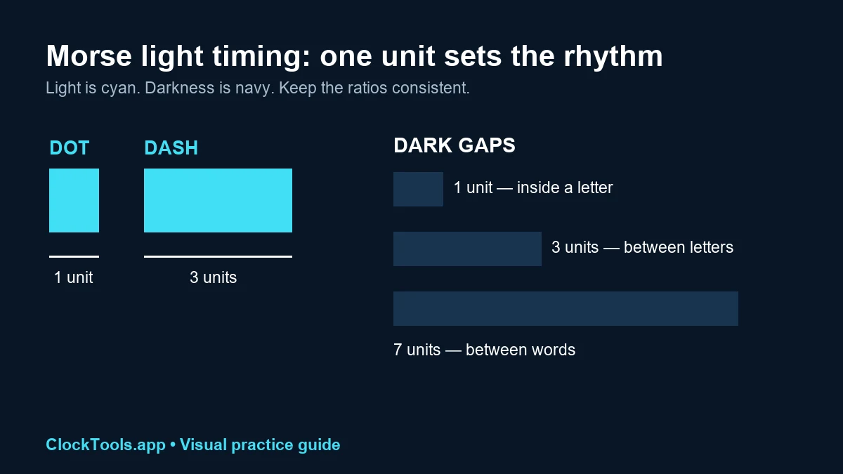 Morse light timing diagram with 1, 3, and 7 unit gaps